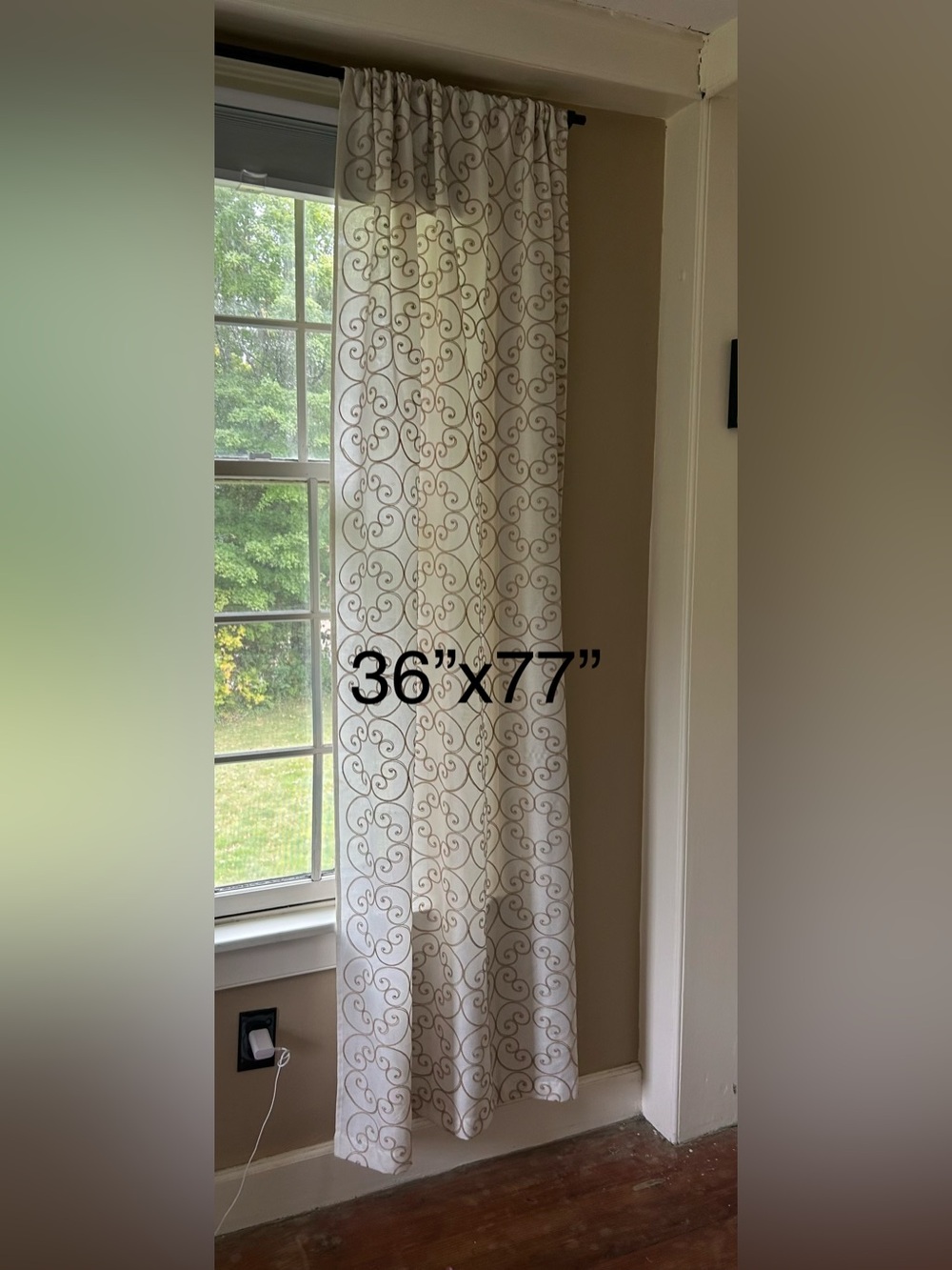 Neutral Scroll-Pattern Window Curtain Panel - White/Cream (2 panels)
